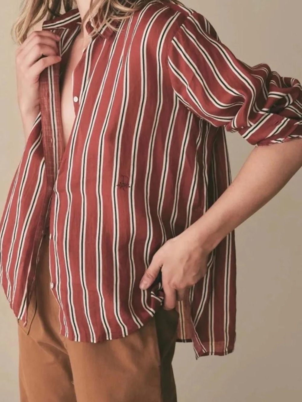Doen Hava Red and White Striped Button-Down Shirt